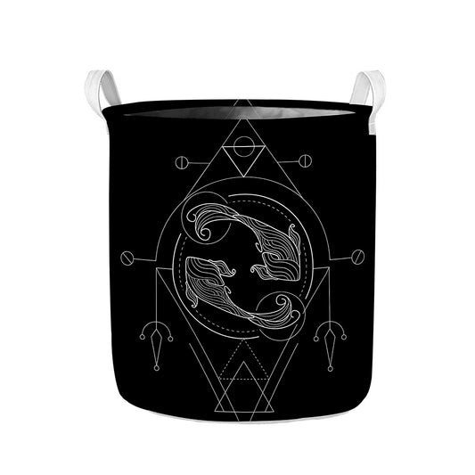 Black And White Pisces Sign Print Collapsible Laundry Basket