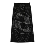 Black And White Pisces Sign Print Cotton Front Slit Maxi Skirt