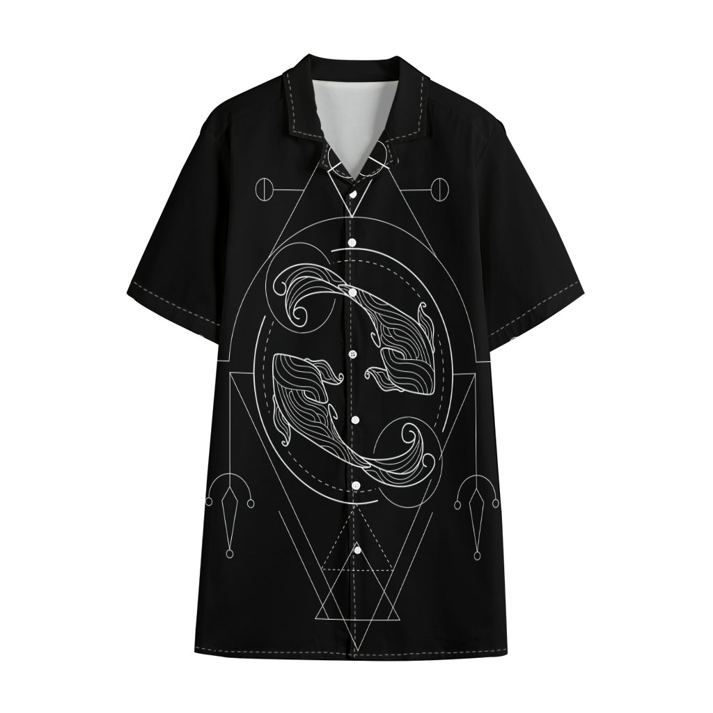Black And White Pisces Sign Print Cotton Hawaiian Shirt