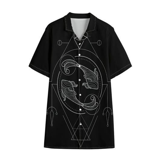 Black And White Pisces Sign Print Cotton Hawaiian Shirt