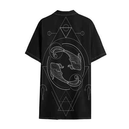 Black And White Pisces Sign Print Cotton Hawaiian Shirt