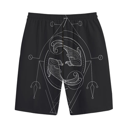 Black And White Pisces Sign Print Cotton Shorts
