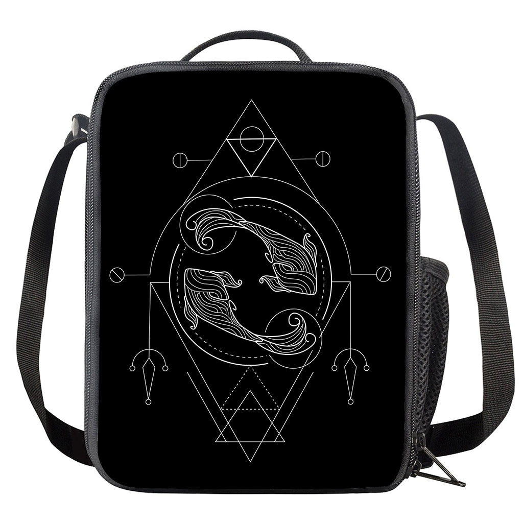 Black And White Pisces Sign Print Crossbody Lunch Bag