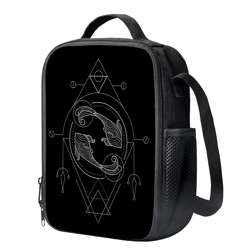 Black And White Pisces Sign Print Crossbody Lunch Bag