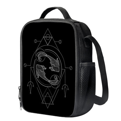 Black And White Pisces Sign Print Crossbody Lunch Bag