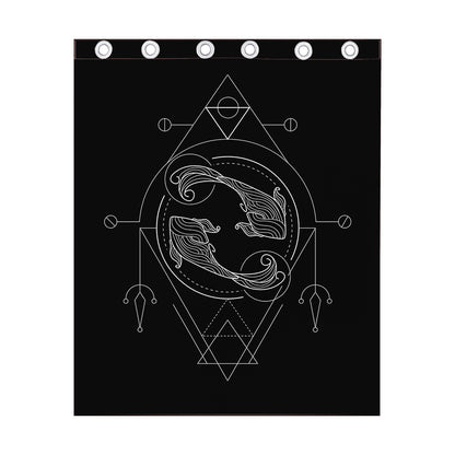 Black And White Pisces Sign Print Curtain