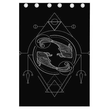 Black And White Pisces Sign Print Curtain