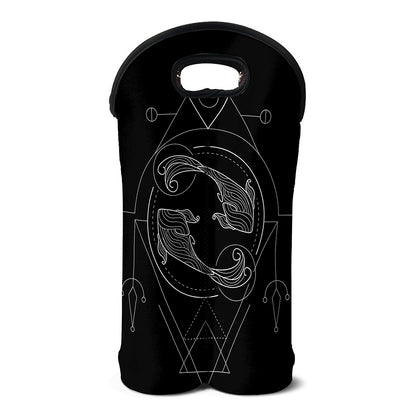 Black And White Pisces Sign Print Double Neoprene Wine Tote