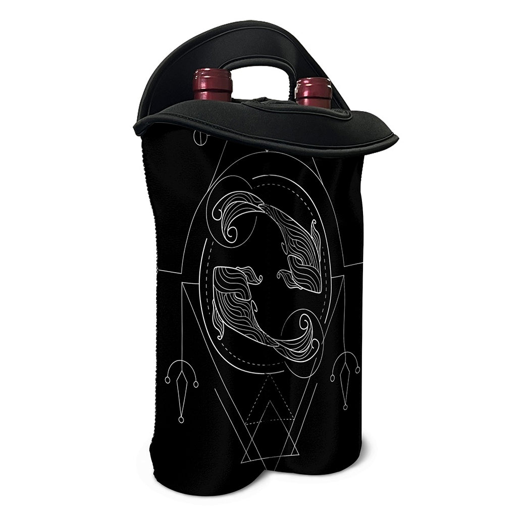 Black And White Pisces Sign Print Double Neoprene Wine Tote