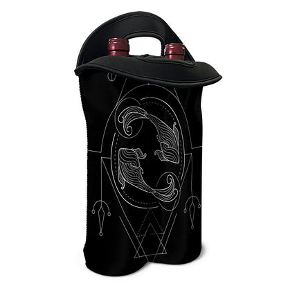 Black And White Pisces Sign Print Double Neoprene Wine Tote