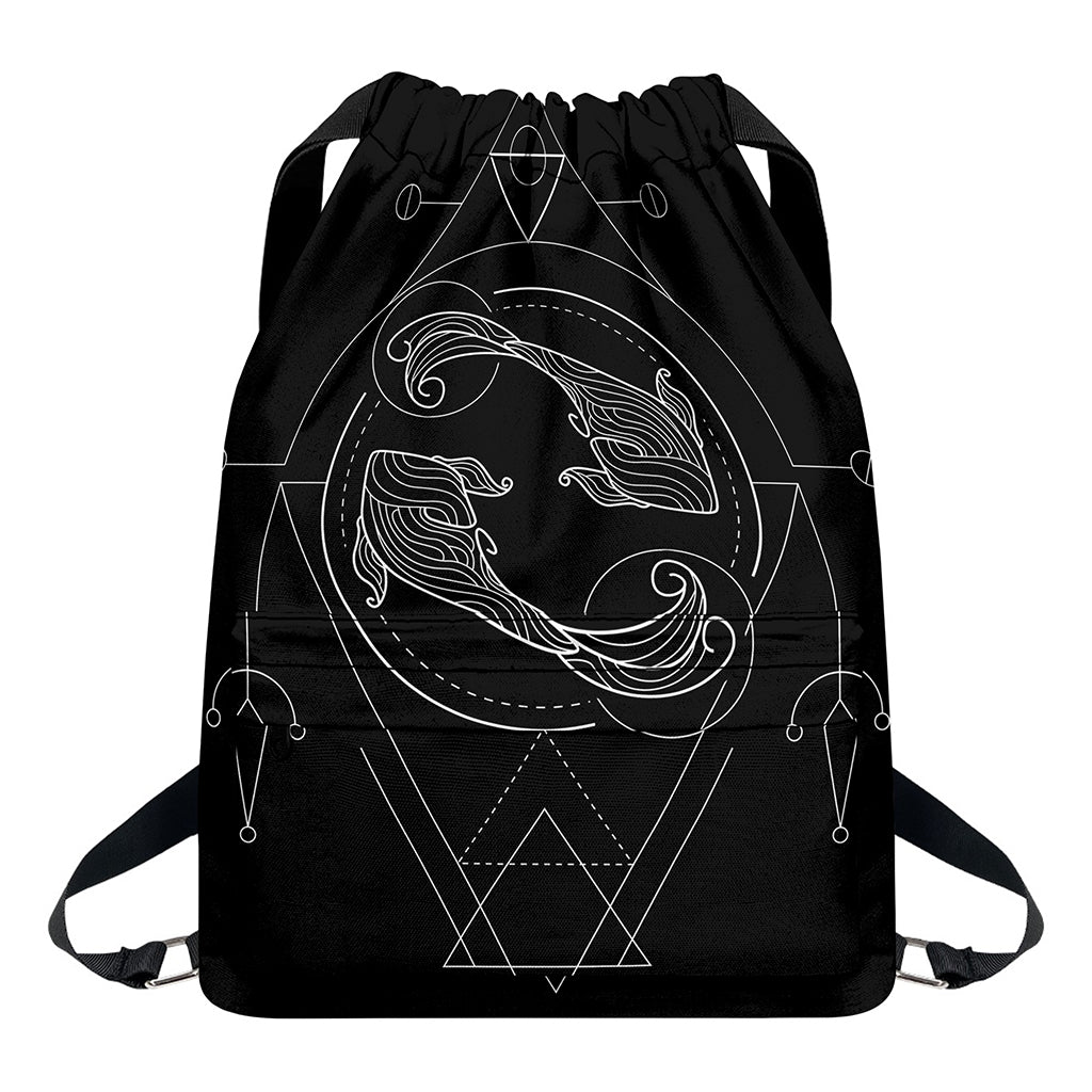 Black And White Pisces Sign Print Drawstring Backpack
