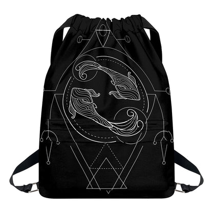 Black And White Pisces Sign Print Drawstring Backpack