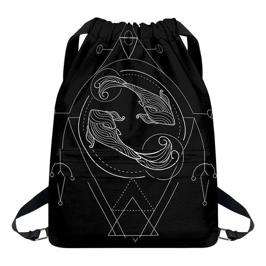 Black And White Pisces Sign Print Drawstring Backpack