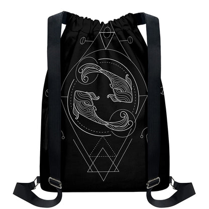 Black And White Pisces Sign Print Drawstring Backpack
