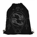 Black And White Pisces Sign Print Drawstring Bag