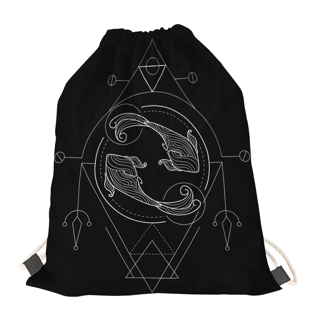 Black And White Pisces Sign Print Drawstring Bag