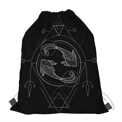 Black And White Pisces Sign Print Drawstring Bag
