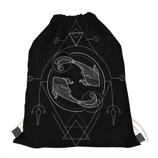 Black And White Pisces Sign Print Drawstring Bag