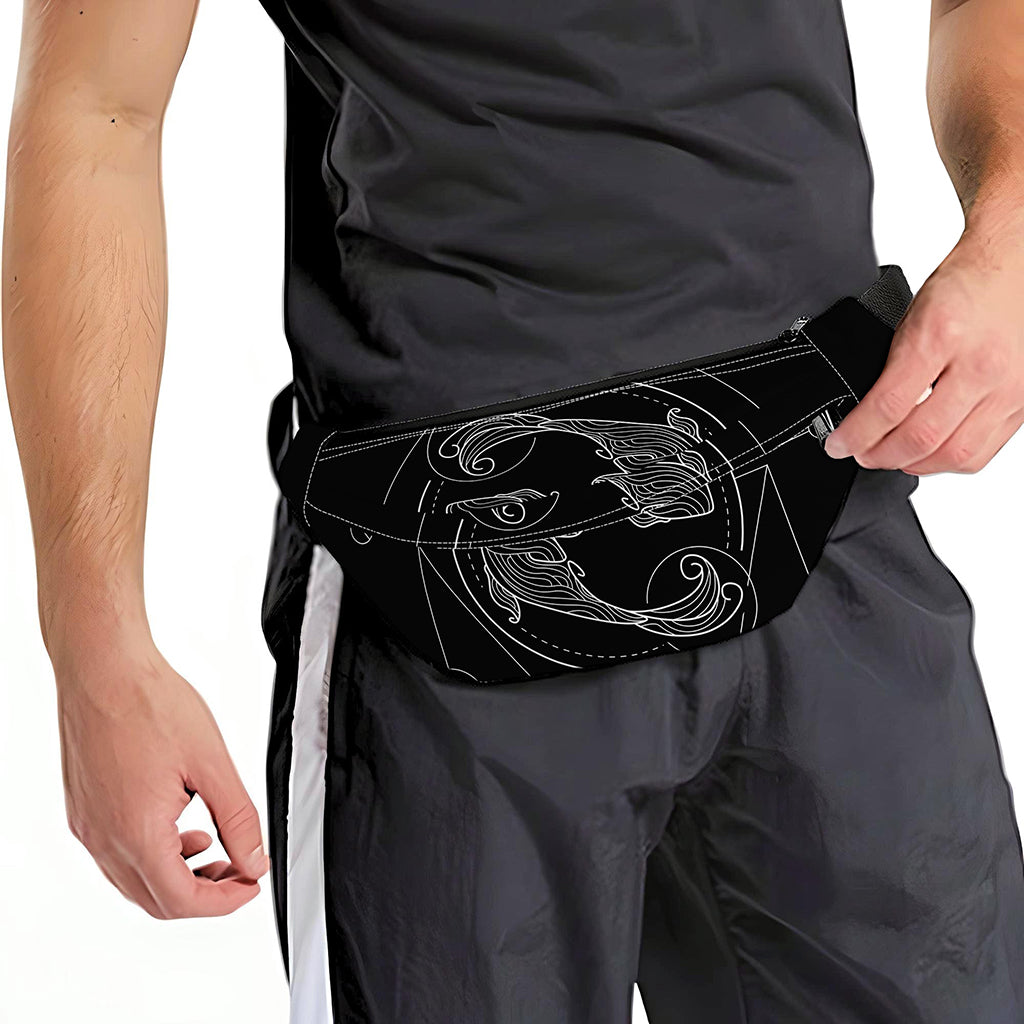 Black And White Pisces Sign Print Fanny Pack