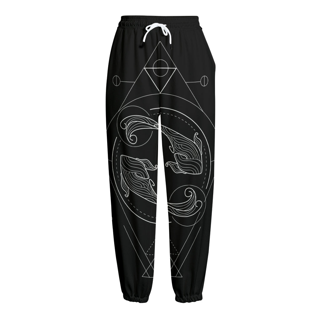 Black And White Pisces Sign Print Fleece Lined Knit Pants