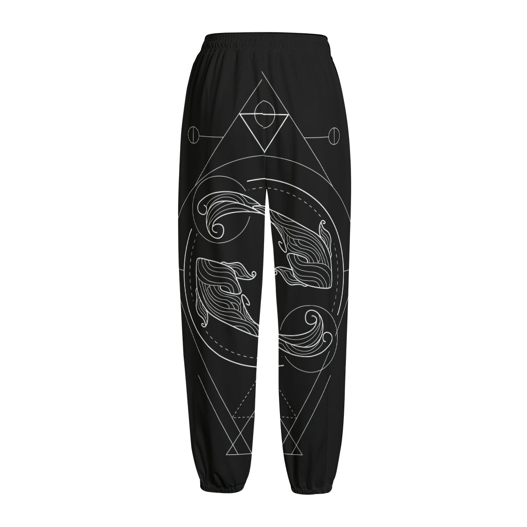 Black And White Pisces Sign Print Fleece Lined Knit Pants