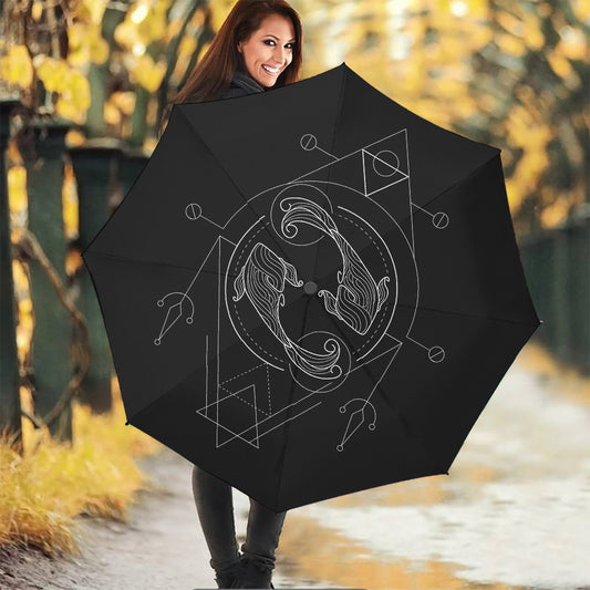 Black And White Pisces Sign Print Foldable Umbrella