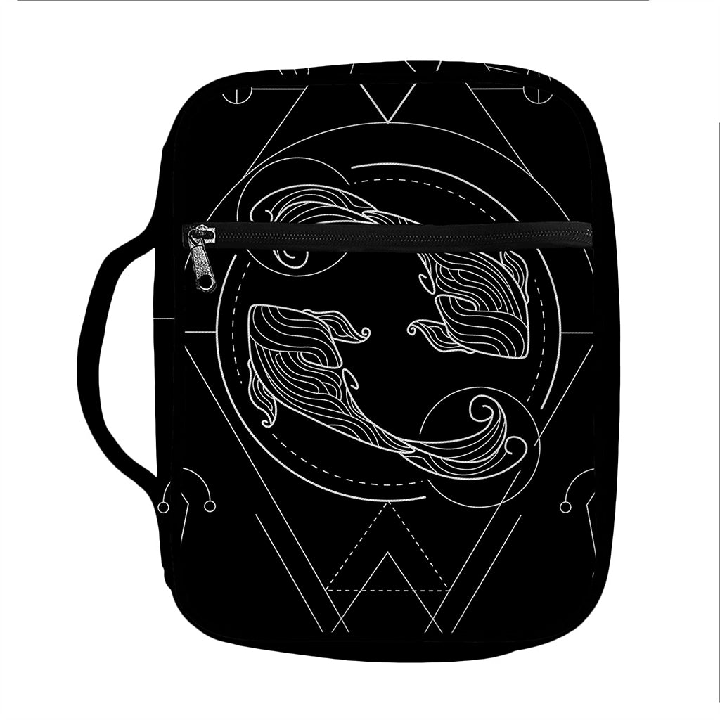 Black And White Pisces Sign Print Front Pocket Bible Bag