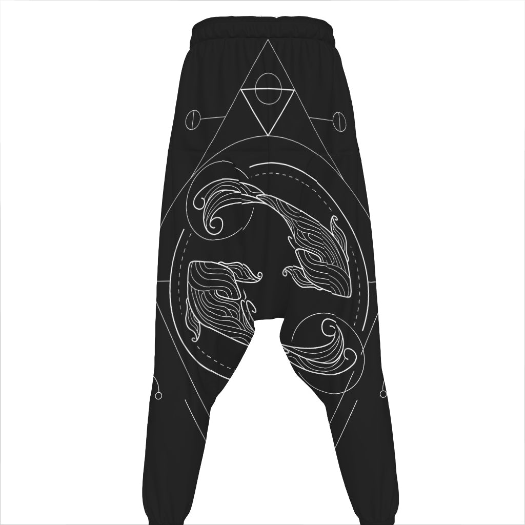 Black And White Pisces Sign Print Hammer Pants