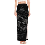 Black And White Pisces Sign Print High Slit Maxi Skirt