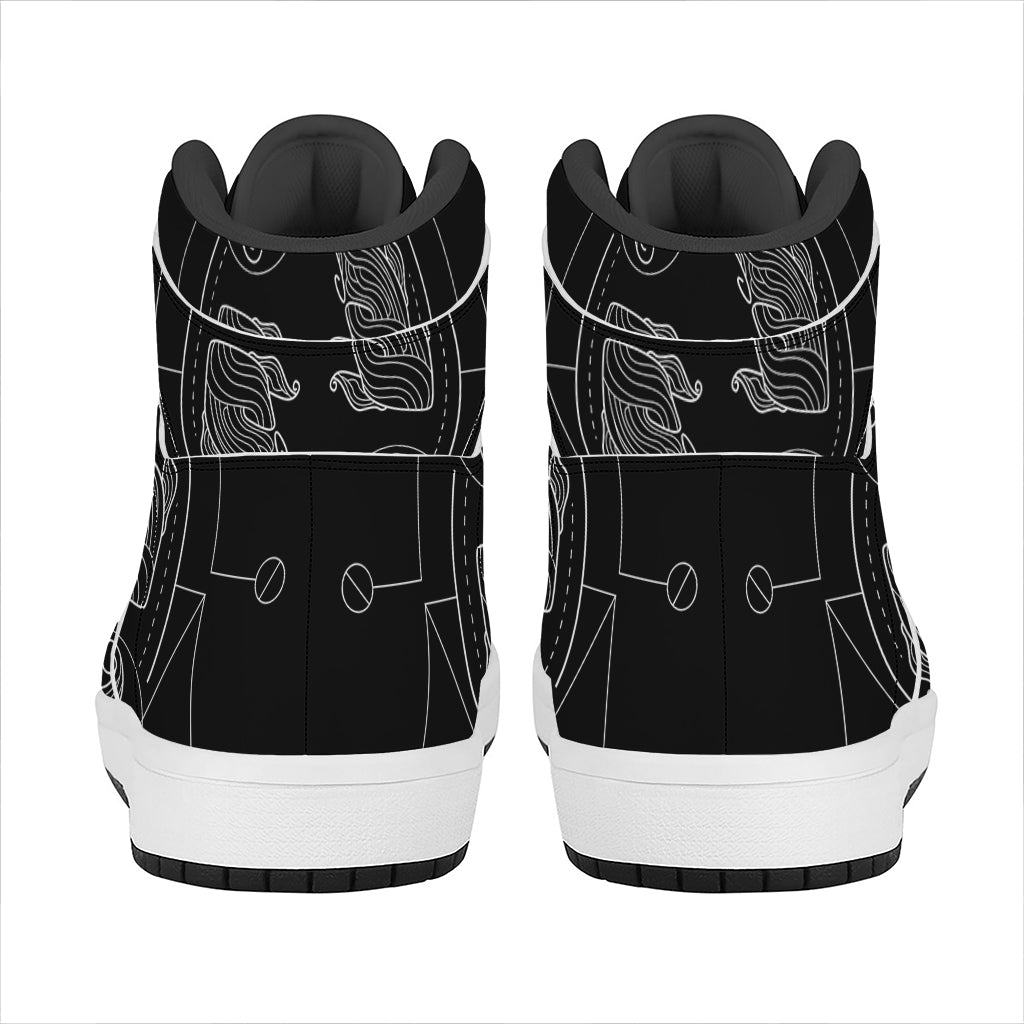 Black And White Pisces Sign Print High Top Leather Sneakers