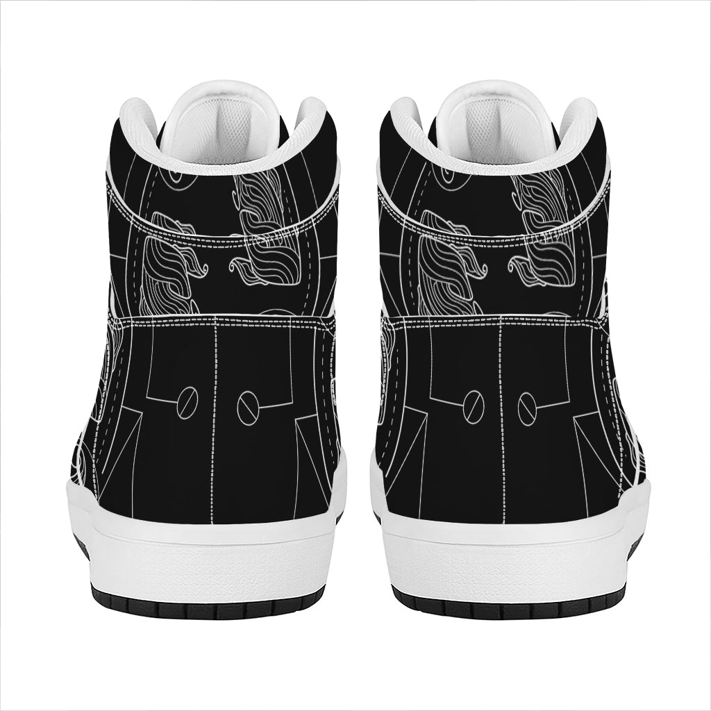 Black And White Pisces Sign Print High Top Leather Sneakers