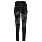 Black And White Pisces Sign Print High-Waisted Pocket Leggings