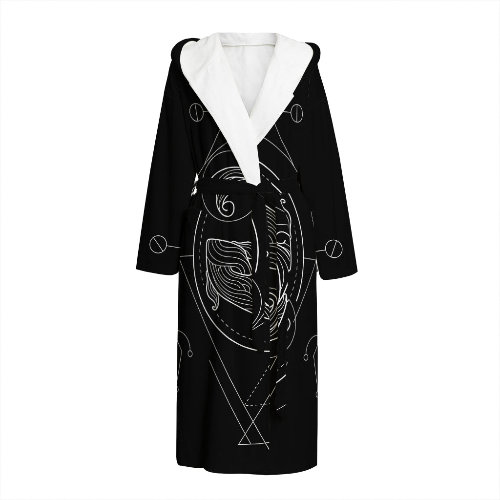 Black And White Pisces Sign Print Hooded Bathrobe