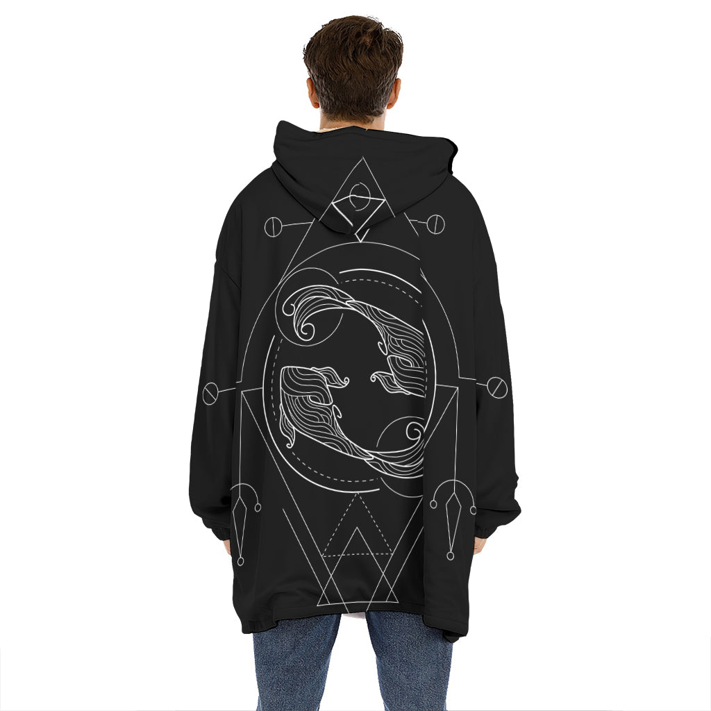 Black And White Pisces Sign Print Hoodie Blanket