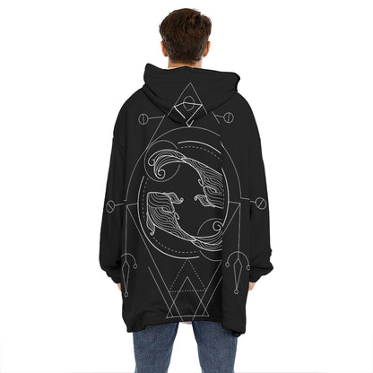 Black And White Pisces Sign Print Hoodie Blanket