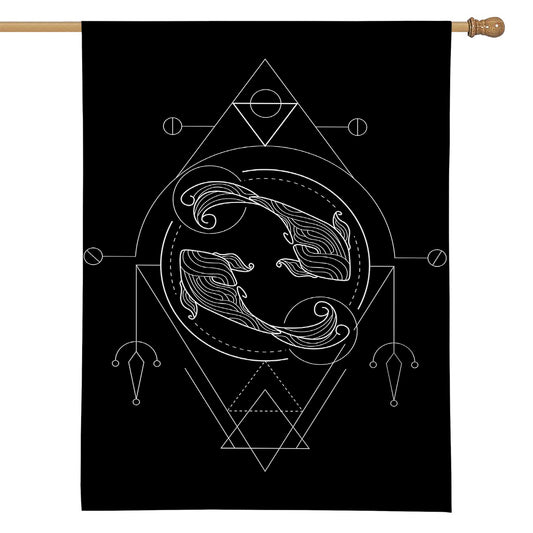 Black And White Pisces Sign Print House Flag