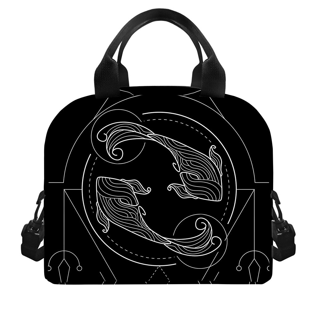 Black And White Pisces Sign Print Insulated Lunch Bag