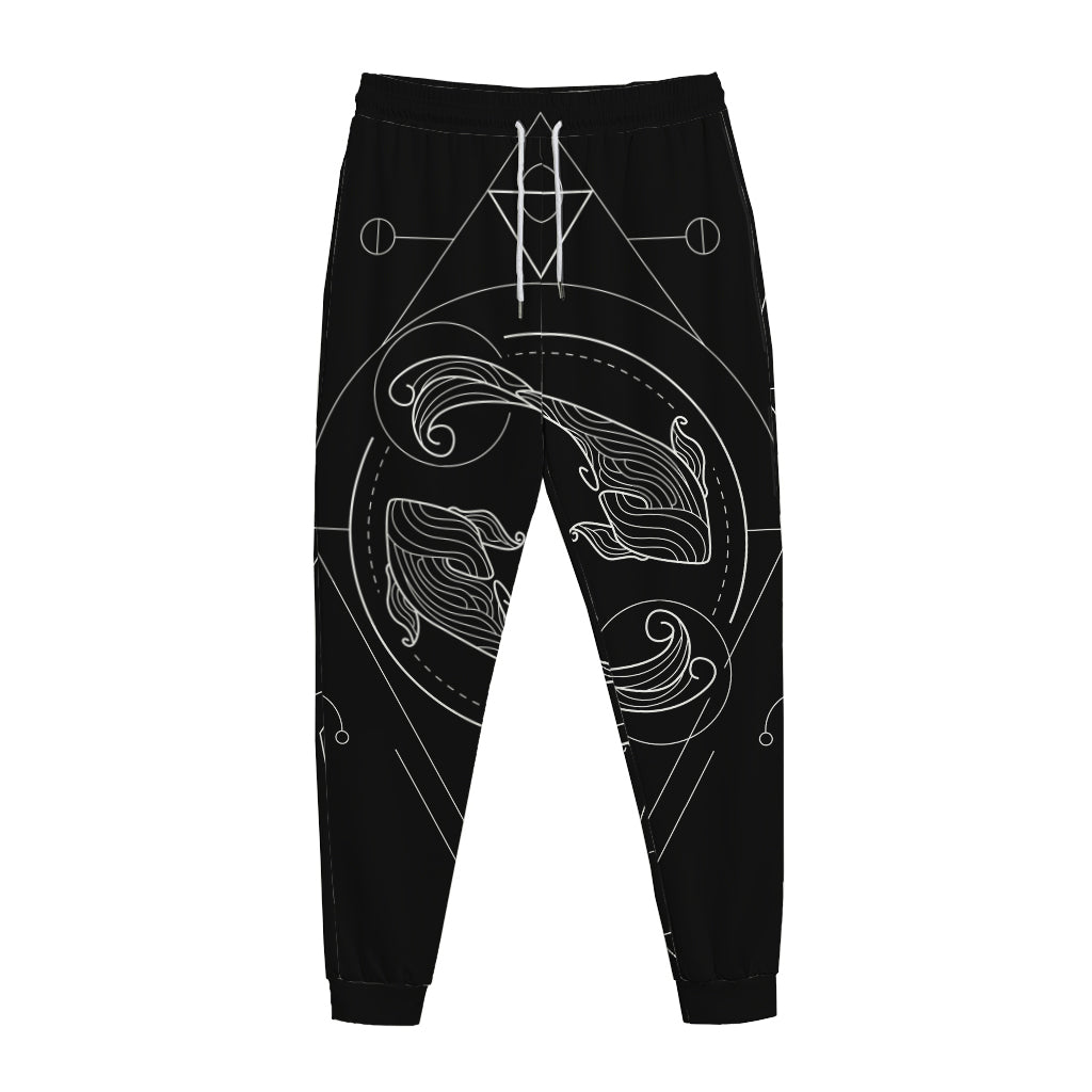 Black And White Pisces Sign Print Jogger Pants