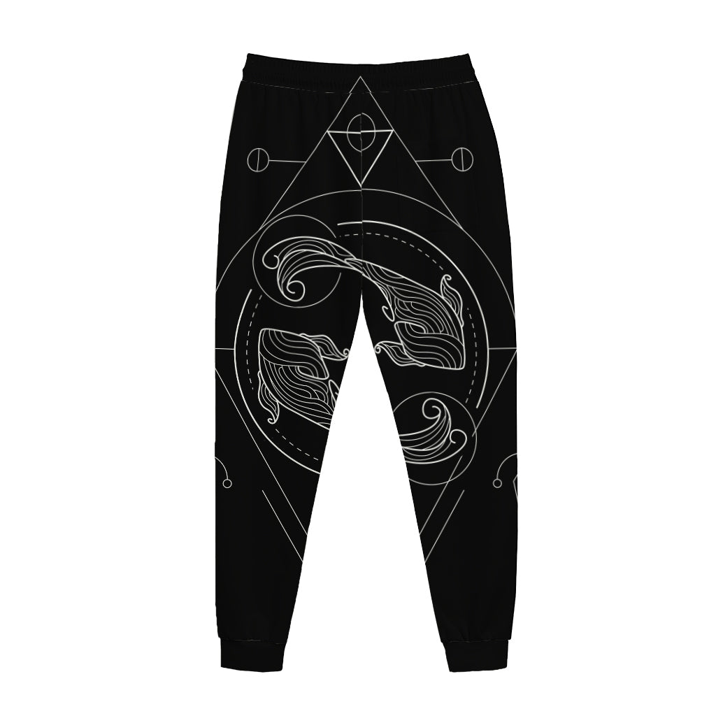 Black And White Pisces Sign Print Jogger Pants