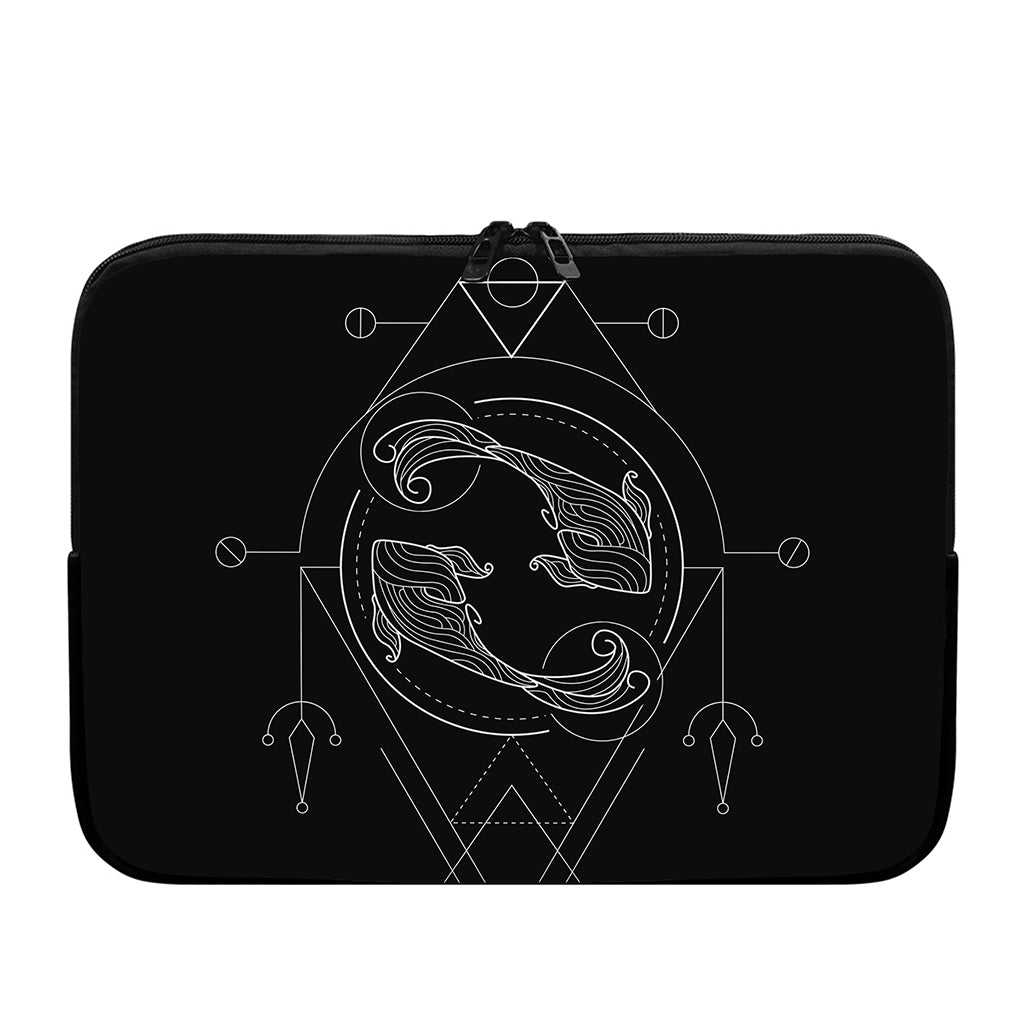 Black And White Pisces Sign Print Laptop Sleeve