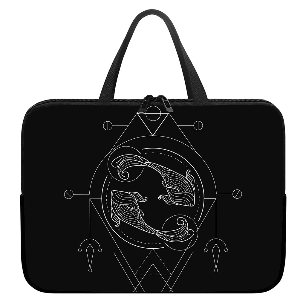 Black And White Pisces Sign Print Laptop Sleeve With Handle
