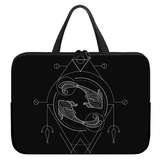 Black And White Pisces Sign Print Laptop Sleeve With Handle
