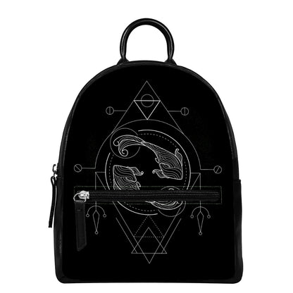 Black And White Pisces Sign Print Leather Backpack