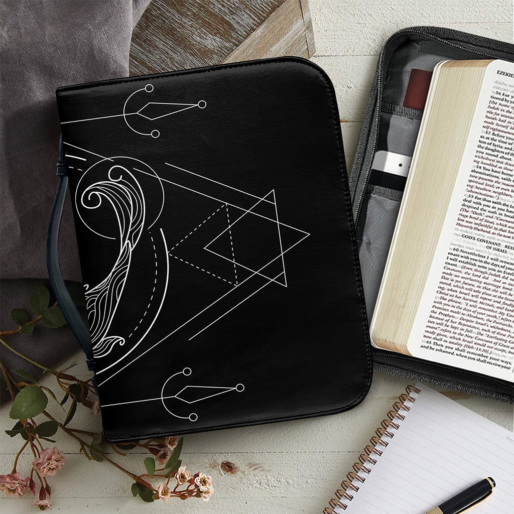 Black And White Pisces Sign Print Leather Bible Cover