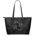 Black And White Pisces Sign Print Leather Tote Bag With Zipper