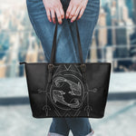 Black And White Pisces Sign Print Leather Tote Bag