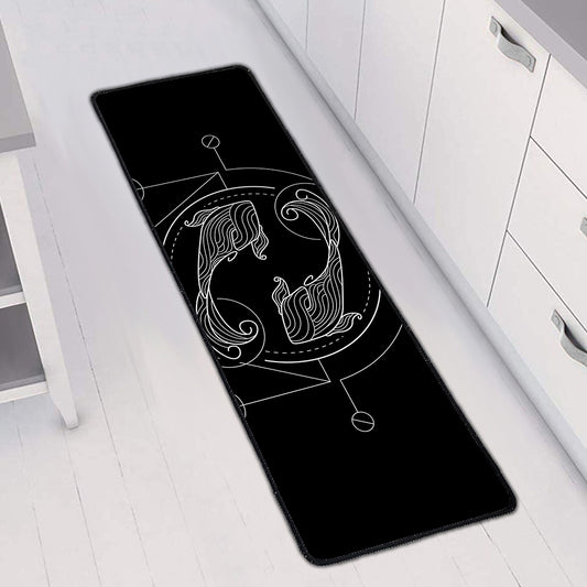 Black And White Pisces Sign Print Long Kitchen Mat
