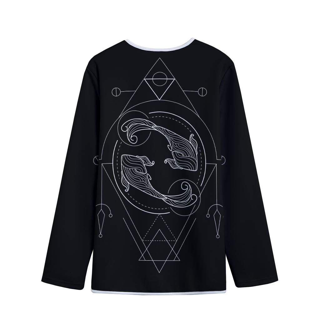 Black And White Pisces Sign Print Long Sleeve Short Coat