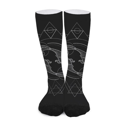 Black And White Pisces Sign Print Long Socks