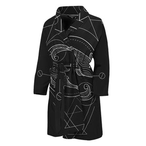 Black And White Pisces Sign Print Men's Bathrobe